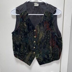 Vintage Sostanza Womens Large Paisley Boho Vest Felt Pattern Button